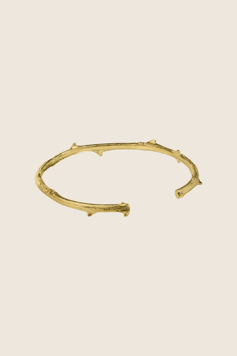 Discover this upper arm bracelet inspired by a rose branch, blending simple forms with refined detail — a decorative texture echoing the stem itself. A tribute to the ’90s, Pamela Anderson, and her iconic tattoo. Handcrafted from precious materials: 925 sterling silver and 24-carat gold-plated silver. A piece from the PROFONDO ROSSO collection, inspired by the beauty of the rose and created to offer unique jewellery forms and stylish scarves.