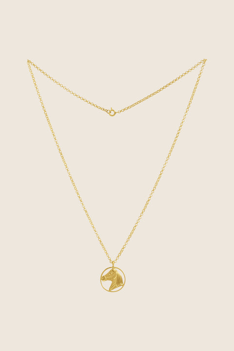 This elegant necklace with a double-sided sculpted horse pendant is a distinctive piece that embodies strength, freedom and timeless elegance. It subtly enhances everyday looks, becoming a personal talisman for those who appreciate refined style. Available in sterling silver and gold-plated sterling silver. Discover UMIAR jewelry and order online.
