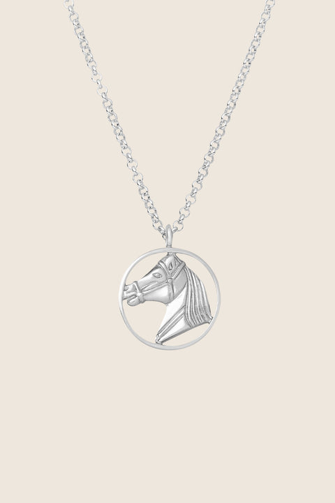 This elegant necklace with a double-sided sculpted horse pendant is a distinctive piece that embodies strength, freedom and timeless elegance. It subtly enhances everyday looks, becoming a personal talisman for those who appreciate refined style. Available in sterling silver and gold-plated sterling silver. Discover UMIAR jewelry and order online.