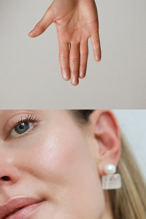 Elegant pearl and rock crystal stud earrings in sterling silver. A sculptural design created with BY THE RAY for Mother’s Day - celebrating feminine glow, clarity, and timeless beauty.