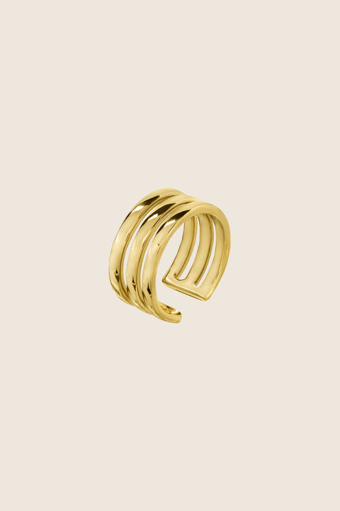 A striking ear cuff by UMIAR Jewellery, created from three interconnected rings, perfect for elevating any ear styling. Handcrafted in 925 sterling silver and 24k gold-plated silver, this unique piece blends elegance with modern design. Add a distinctive accent to your collection. Order now to highlight your individual style!