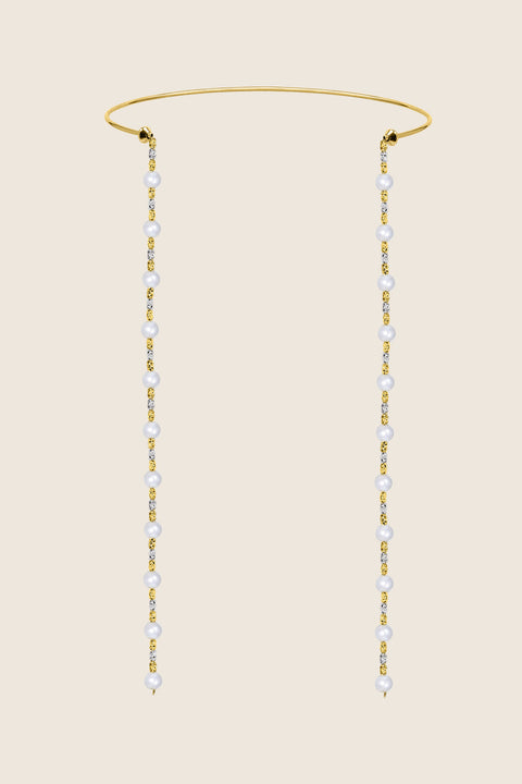Discover the exceptional choker necklace from UMIAR Jewellery, combining the elegant ORA collar with alternating natural pearls and silver beads. This design offers endless styling possibilities — the decorative strands can be intertwined or worn loose, and it beautifully highlights an open-back neckline. The collar and beads are crafted from 925 sterling silver and plated with 24k gold. Treat yourself to a luxurious piece that elevates your unique style. Shop now!